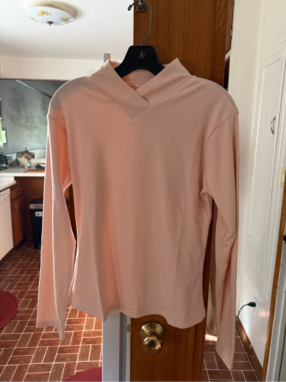 Women's Light Pink V-Neck Long Sleeve Top